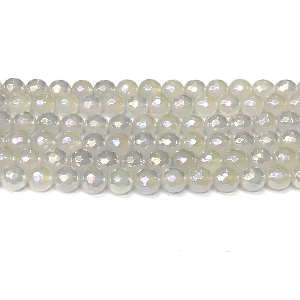 CAG936 White Agate Beads AB-Color Electroplated Faceted Round 8mm 15" Strand