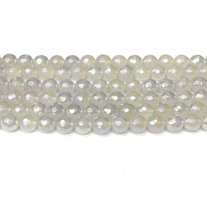 CAG936 White Agate Beads AB-Color Electroplated Faceted Round 8mm 15" Strand