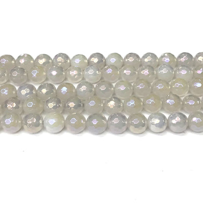 CAG937 White Agate Beads AB-Color Electroplated Faceted Round 10mm 15" Strand