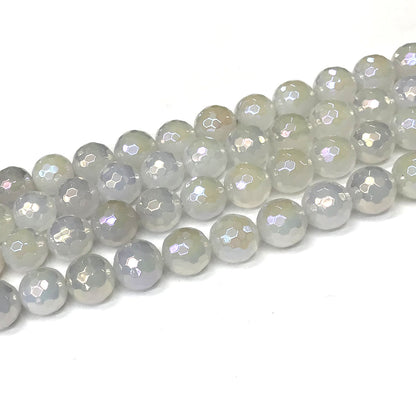 CAG938 White Agate Beads AB-Color Electroplated Faceted Round 12mm 15" Strand