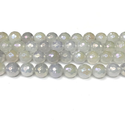 CAG938 White Agate Beads AB-Color Electroplated Faceted Round 12mm 15" Strand