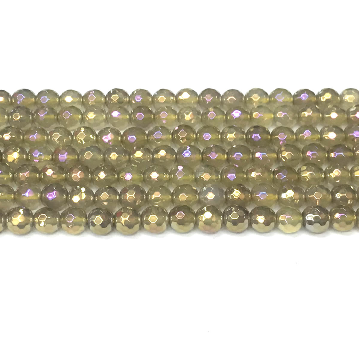 CAG940 Grey Agate Beads AB-Color Electroplated Faceted Round 6mm 15" Strand