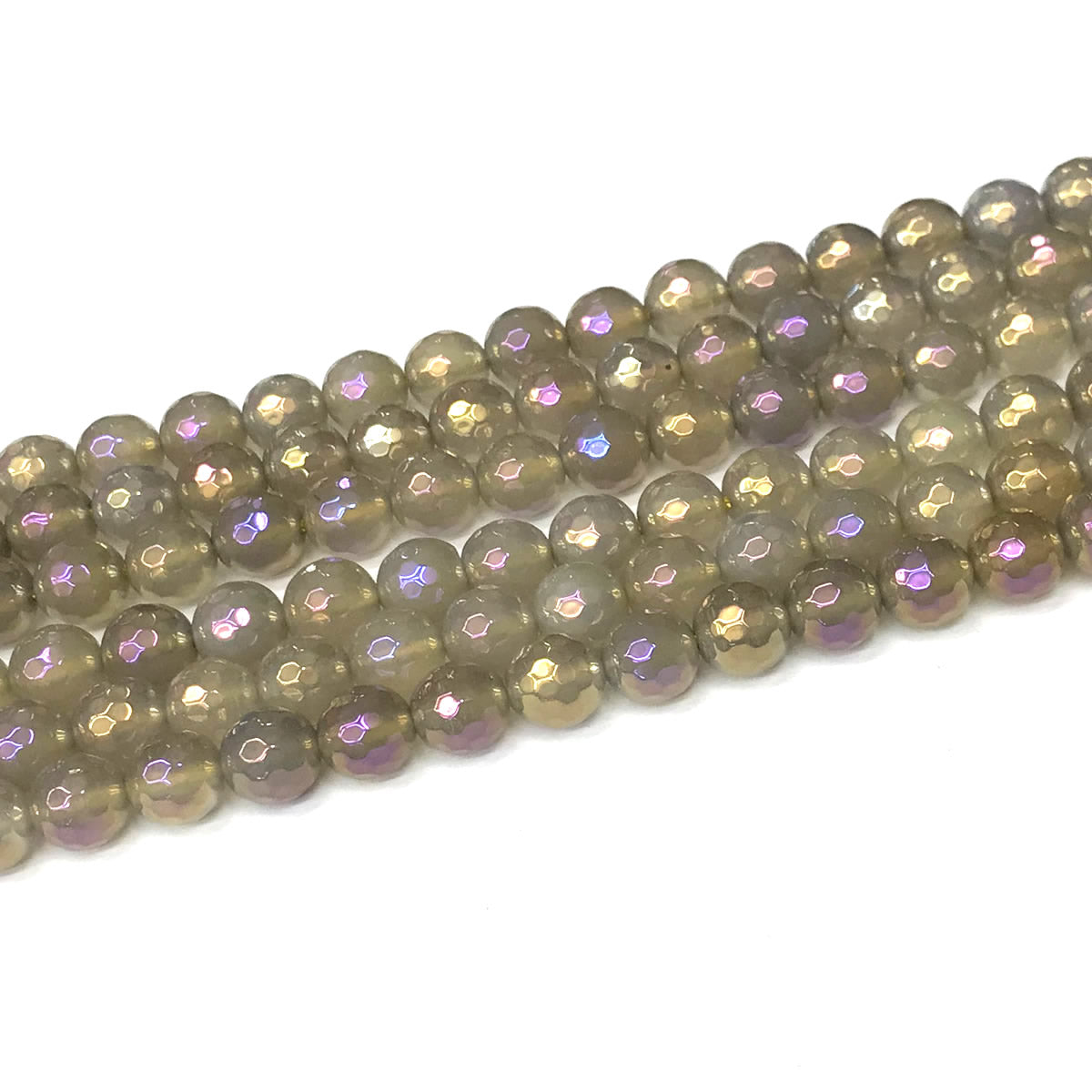 CAG941 Grey Agate Beads AB-Color Electroplated Faceted Round 8mm 15" Strand