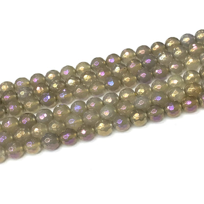 CAG941 Grey Agate Beads AB-Color Electroplated Faceted Round 8mm 15" Strand