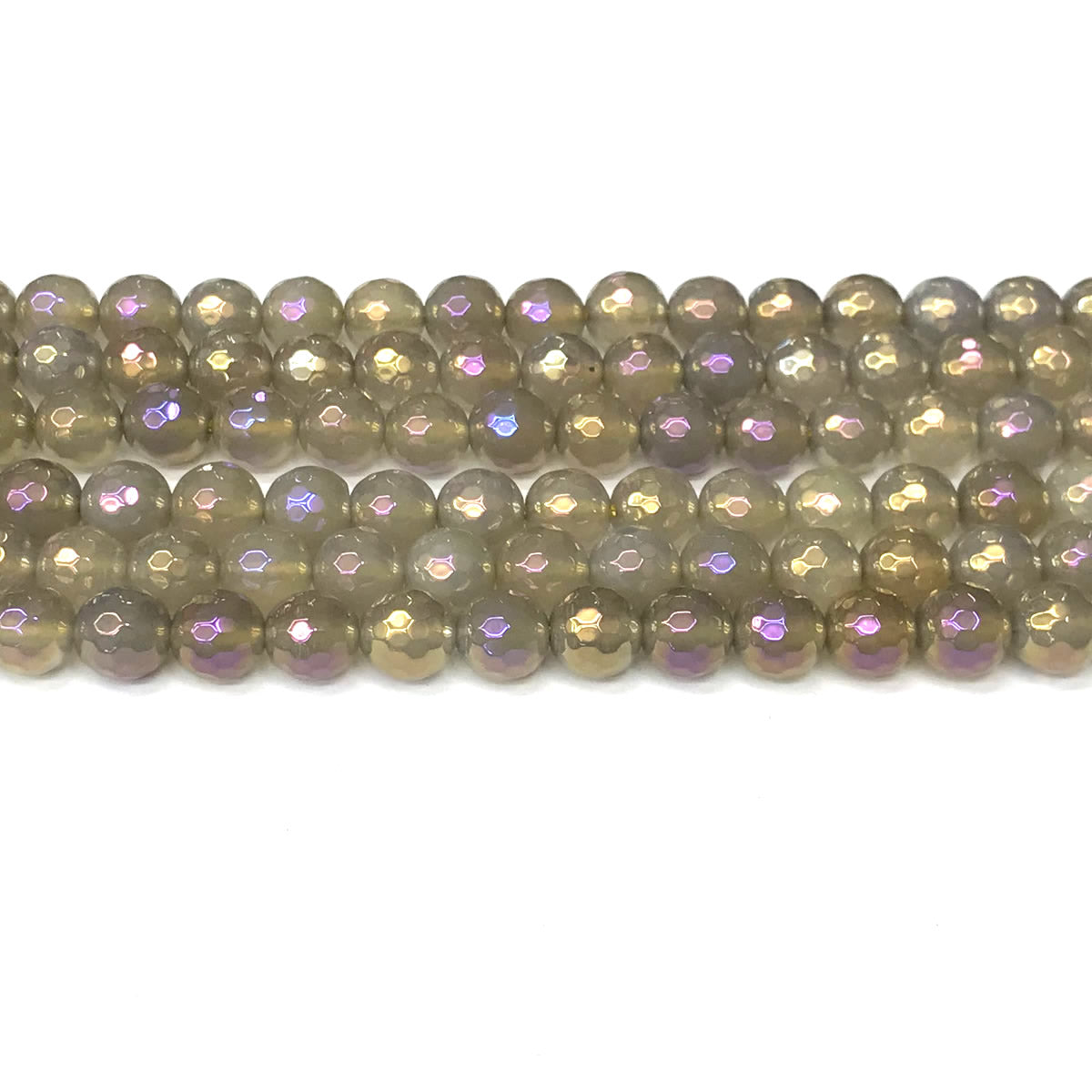 CAG941 Grey Agate Beads AB-Color Electroplated Faceted Round 8mm 15" Strand