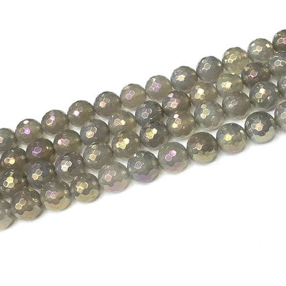 CAG942 Grey Agate Beads AB-Color Electroplated Faceted Round 10mm 15" Strand