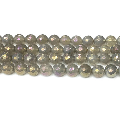 CAG942 Grey Agate Beads AB-Color Electroplated Faceted Round 10mm 15" Strand