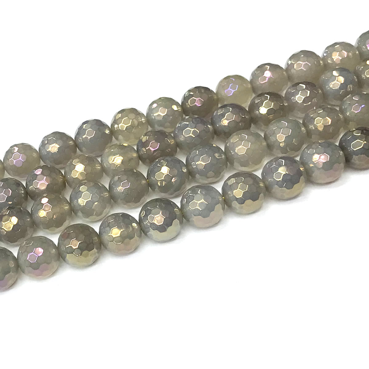 CAG943 Grey Agate Beads AB-Color Electroplated Faceted Round 12mm 15" Strand