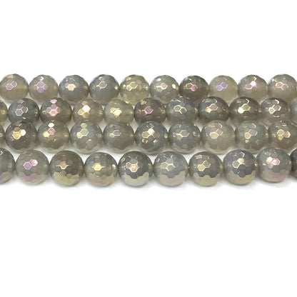 CAG943 Grey Agate Beads AB-Color Electroplated Faceted Round 12mm 15" Strand