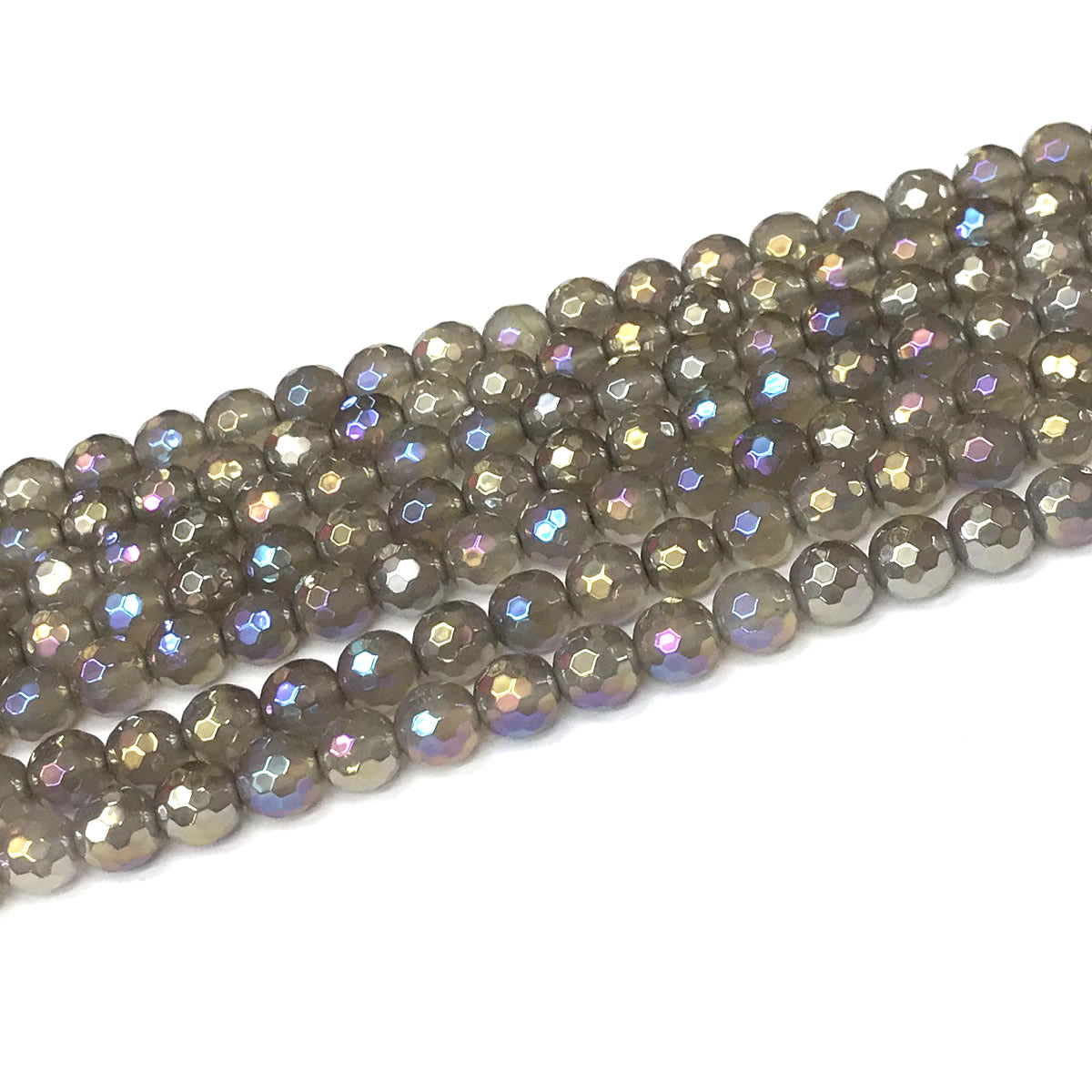 CAG945 Grey Agate Beads AB-Color Electroplated Faceted Round 6mm 15" Strand