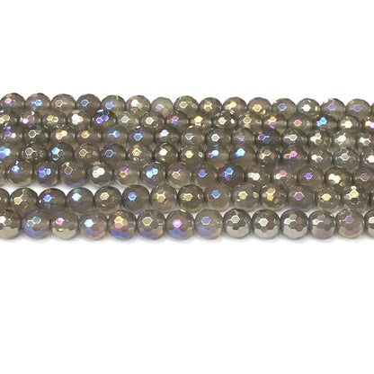 CAG945 Grey Agate Beads AB-Color Electroplated Faceted Round 6mm 15" Strand