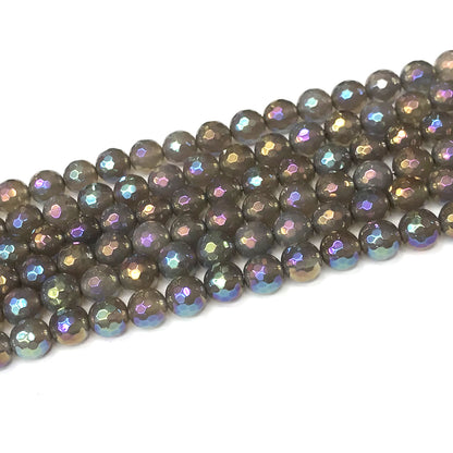 CAG946 Grey Agate Beads AB-Color Electroplated Faceted Round 8mm 15" Strand