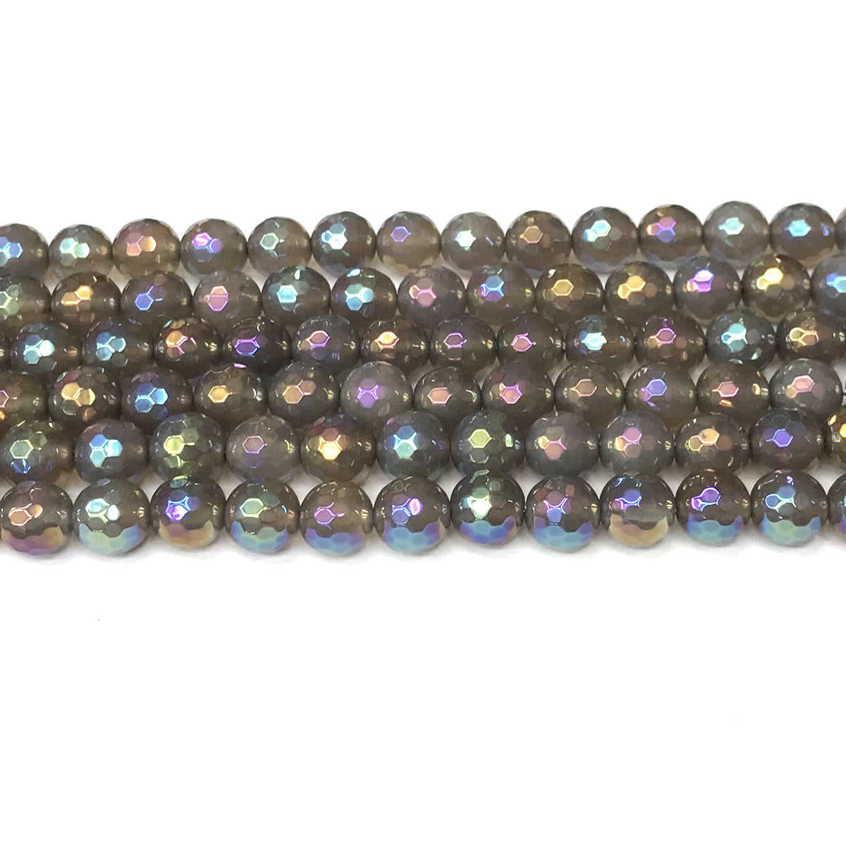 CAG946 Grey Agate Beads AB-Color Electroplated Faceted Round 8mm 15" Strand