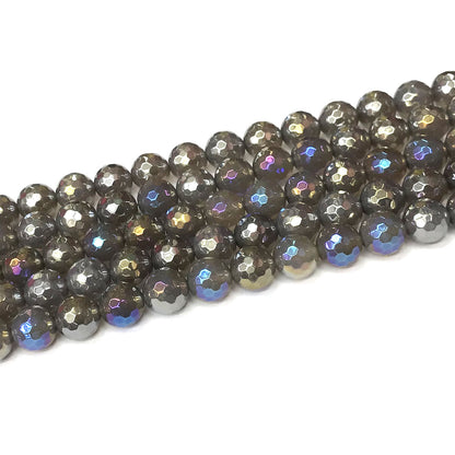 CAG947 Grey Agate Beads AB-Color Electroplated Faceted Round 10mm 15" Strand