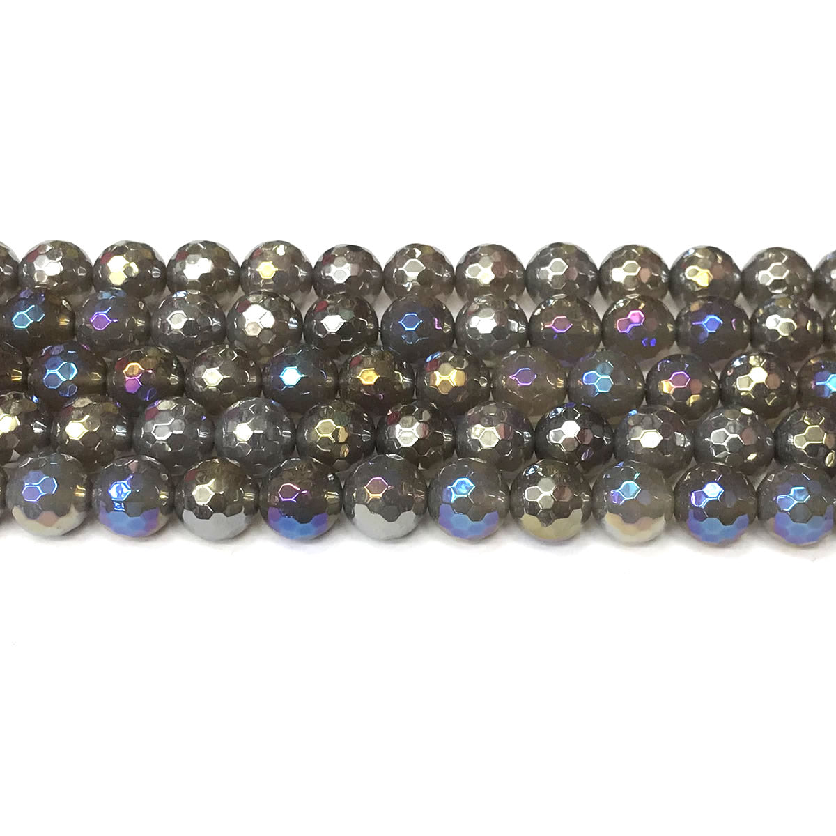 CAG947 Grey Agate Beads AB-Color Electroplated Faceted Round 10mm 15" Strand