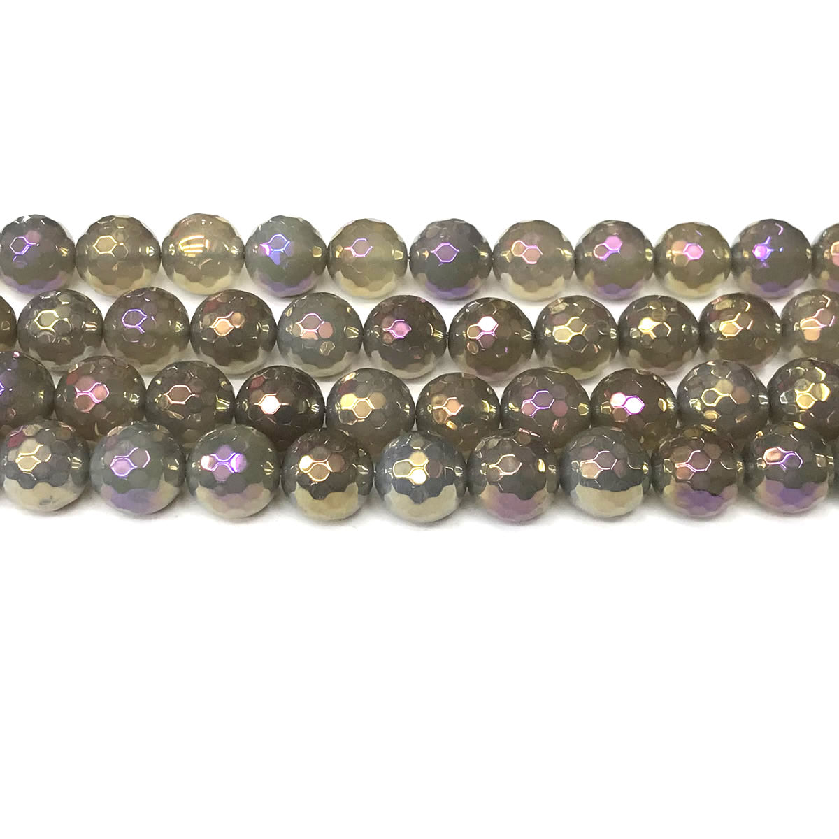 CAG948 Grey Agate Beads AB-Color Electroplated Faceted Round 12mm 15" Strand