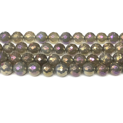 CAG948 Grey Agate Beads AB-Color Electroplated Faceted Round 12mm 15" Strand