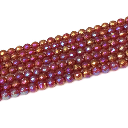 CAG950 Red Agate Beads AB-Color Electroplated Faceted Round 6mm 15" Strand