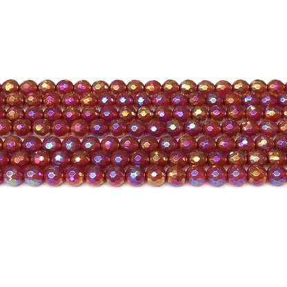 CAG950 Red Agate Beads AB-Color Electroplated Faceted Round 6mm 15" Strand