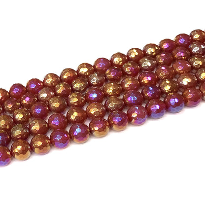 CAG951 Red Agate Beads AB-Color Electroplated Faceted Round 8mm 15" Strand