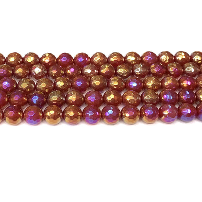 CAG951 Red Agate Beads AB-Color Electroplated Faceted Round 8mm 15" Strand