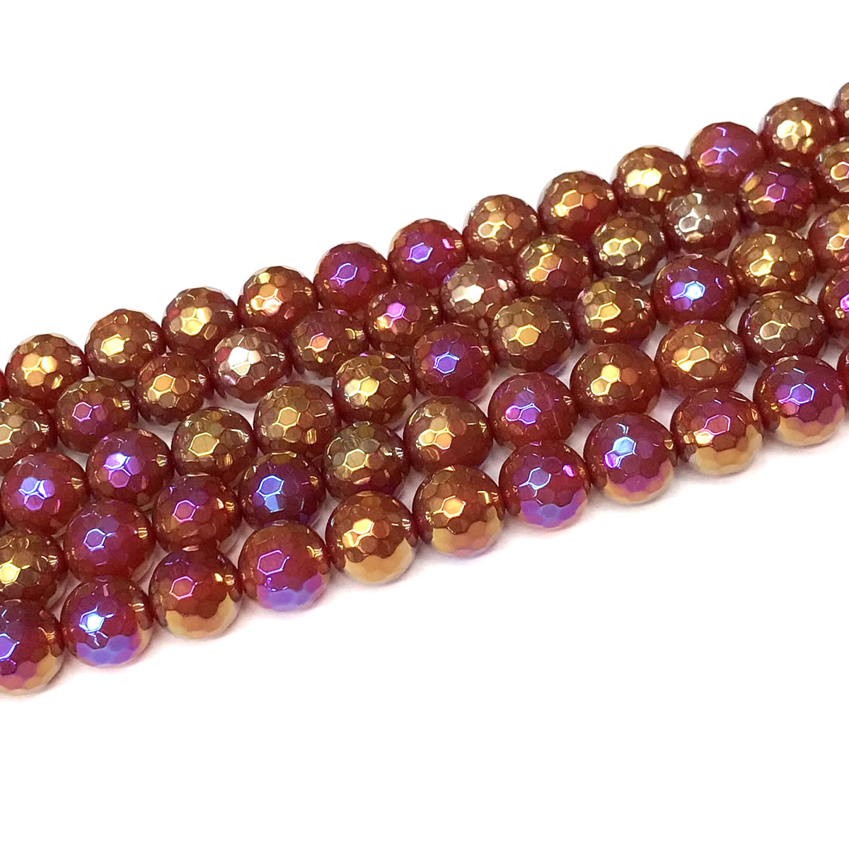 CAG952 Red Agate Beads AB-Color Electroplated Faceted Round 10mm 15" Strand