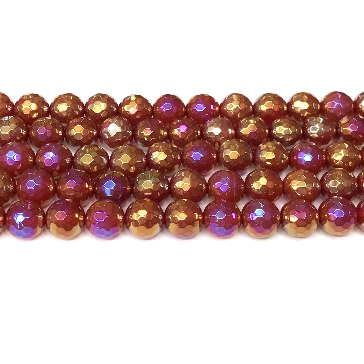 CAG952 Red Agate Beads AB-Color Electroplated Faceted Round 10mm 15" Strand