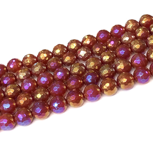 CAG953 Red Agate Beads AB-Color Electroplated Faceted Round 12mm 15" Strand