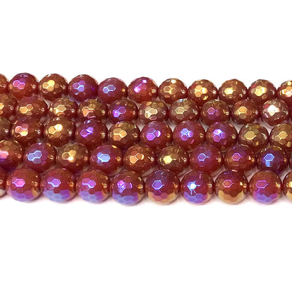 CAG953 Red Agate Beads AB-Color Electroplated Faceted Round 12mm 15" Strand