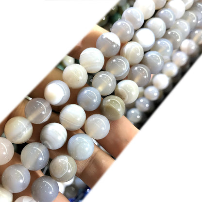 CAG962 Banded Agate Beads Smooth Round 8mm 15" Strand