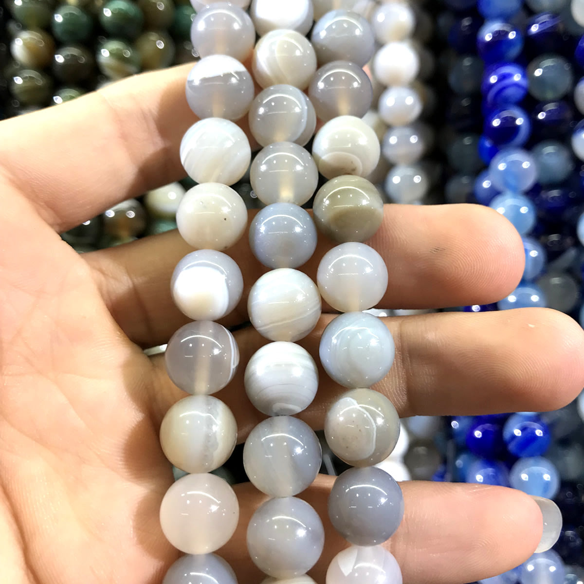 CAG962 Banded Agate Beads Smooth Round 8mm 15" Strand