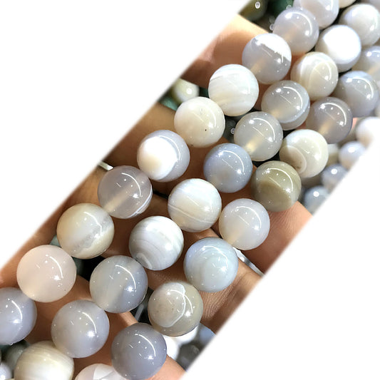 CAG964 Banded Agate Beads Smooth Round 12mm 15" Strand