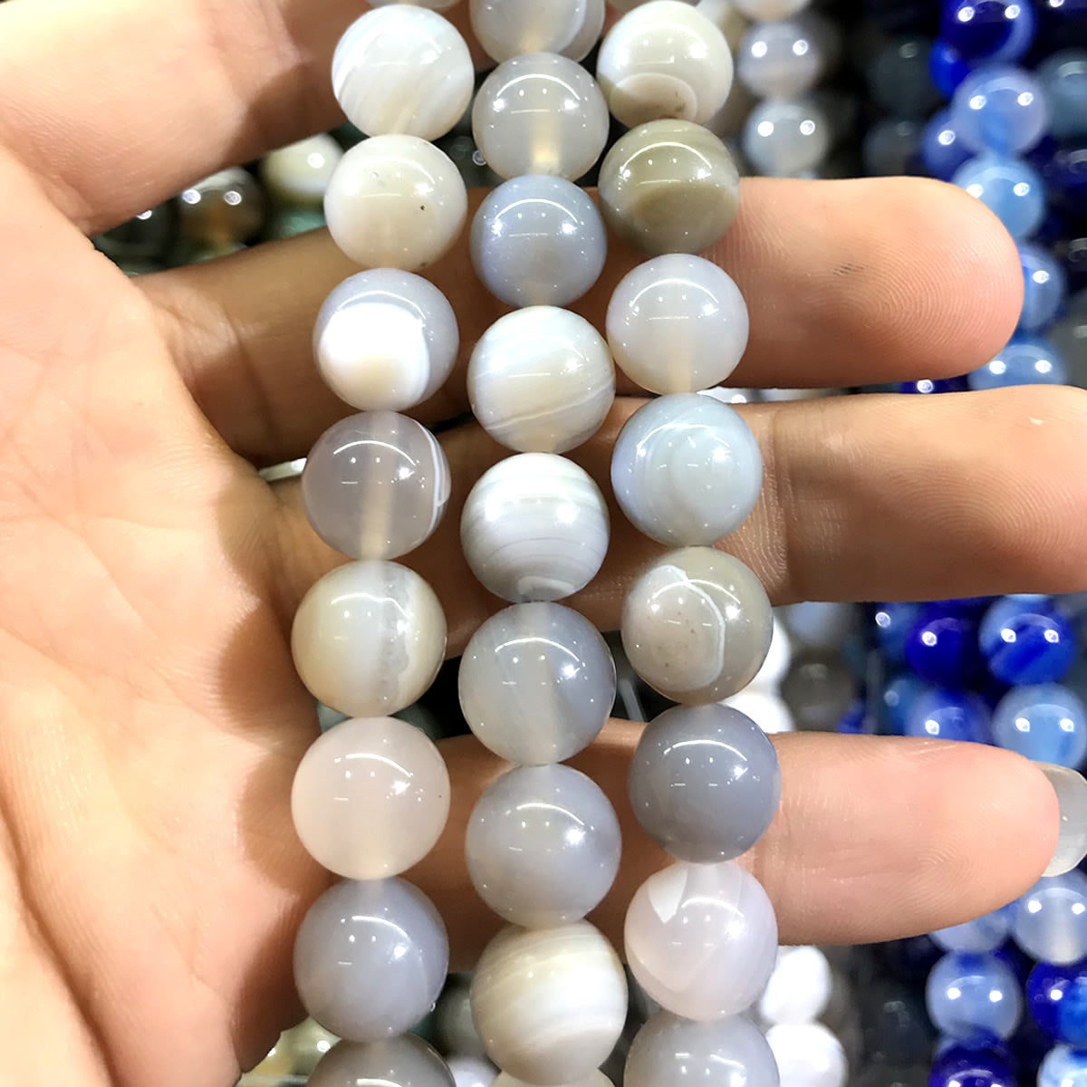 CAG964 Banded Agate Beads Smooth Round 12mm 15" Strand