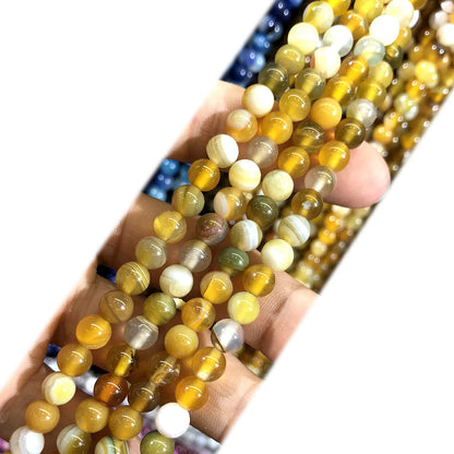 CAG965 Banded Agate Beads Smooth Round 4mm 15" Strand