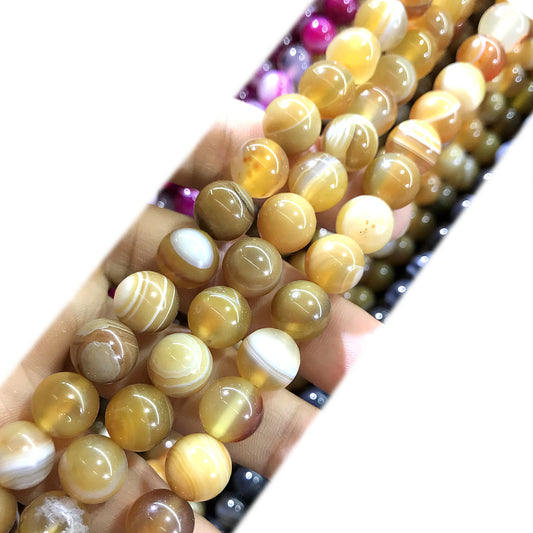 CAG967 Banded Agate Beads Smooth Round 8mm 15" Strand