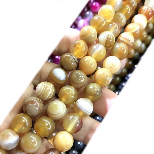 CAG968 Banded Agate Beads Smooth Round 10mm 15" Strand