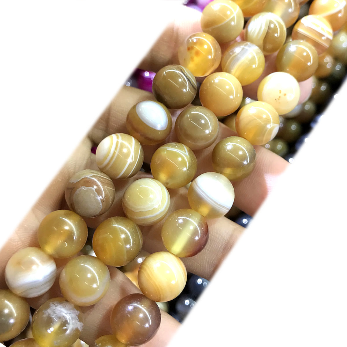 CAG969 Banded Agate Beads Smooth Round 12mm 15" Strand