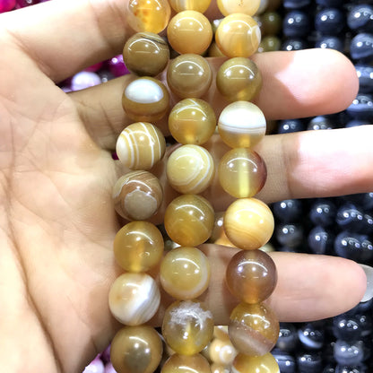 CAG969 Banded Agate Beads Smooth Round 12mm 15" Strand