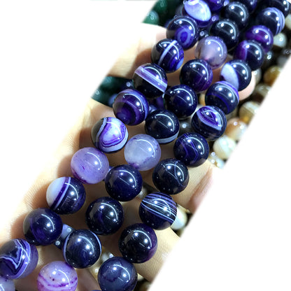 CAG972 Banded Agate Beads Smooth Round 8mm 15" Strand