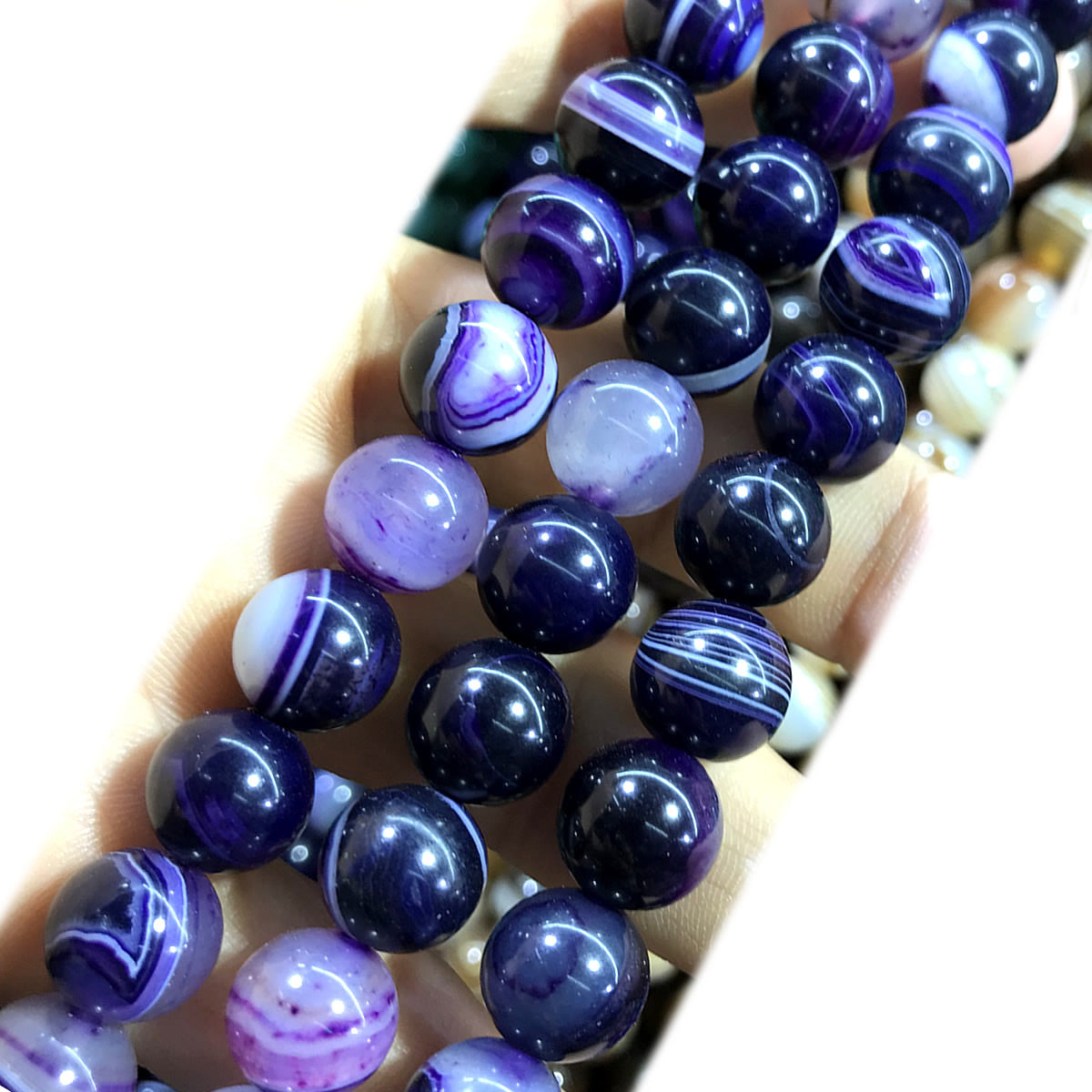 CAG974 Banded Agate Beads Smooth Round 12mm 15" Strand