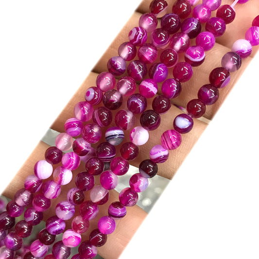 CAG975 Banded Agate Beads Smooth Round 4mm 15" Strand