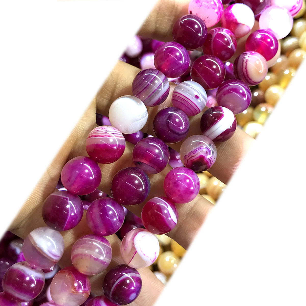 CAG979 Banded Agate Beads Smooth Round 12mm 15" Strand