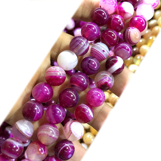 CAG979 Banded Agate Beads Smooth Round 12mm 15" Strand