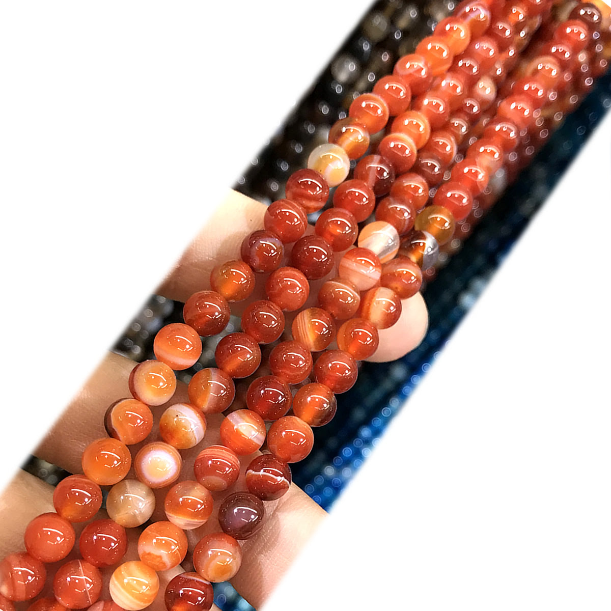 CAG980 Banded Agate Beads Smooth Round 4mm 15" Strand