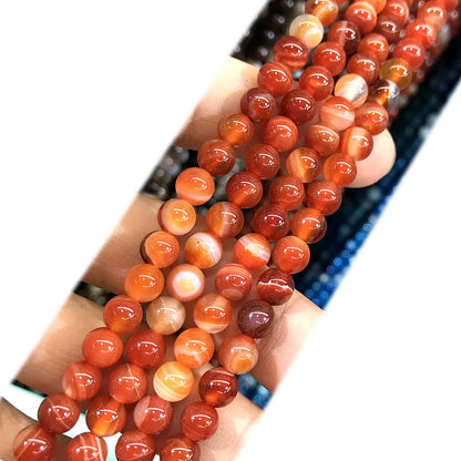 CAG981 Banded Agate Beads Smooth Round 6mm 15" Strand