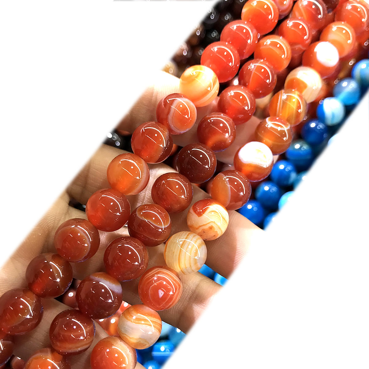 CAG982 Banded Agate Beads Smooth Round 8mm 15" Strand