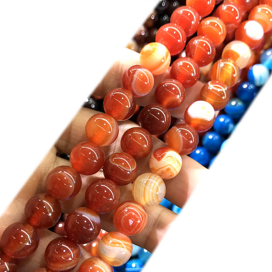 CAG983 Banded Agate Beads Smooth Round 10mm 15" Strand