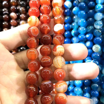 CAG983 Banded Agate Beads Smooth Round 10mm 15" Strand