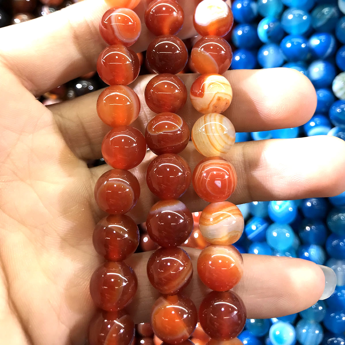 CAG984 Banded Agate Beads Smooth Round 12mm 15" Strand