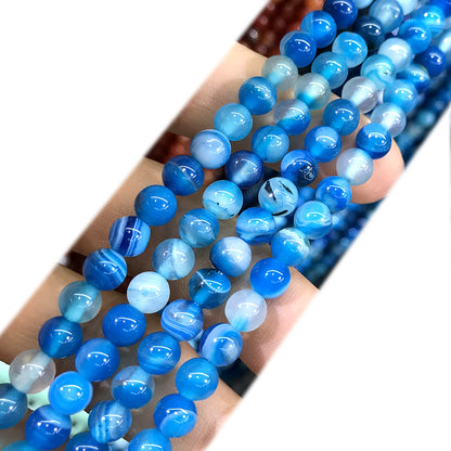 CAG986 Banded Agate Beads Smooth Round 6mm 15" Strand